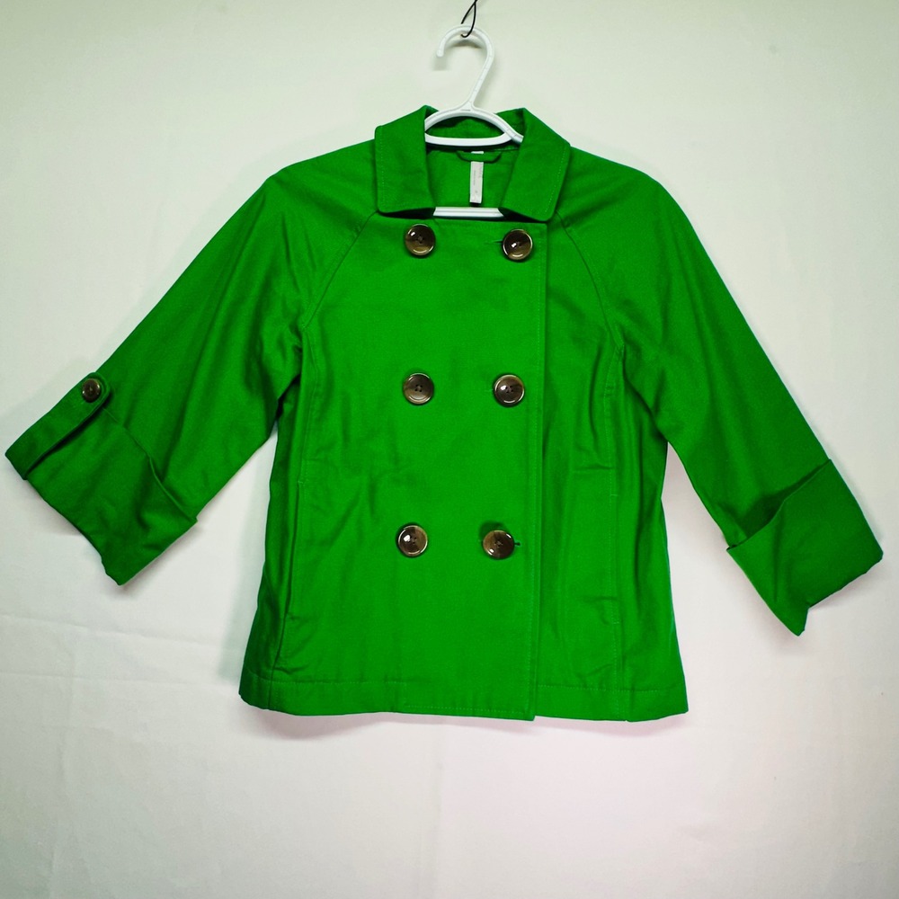 Old Navy Kelly Green 100% Cotton Vintage Inspired Pea Coat 3/4‎ Sleeve Jacket S